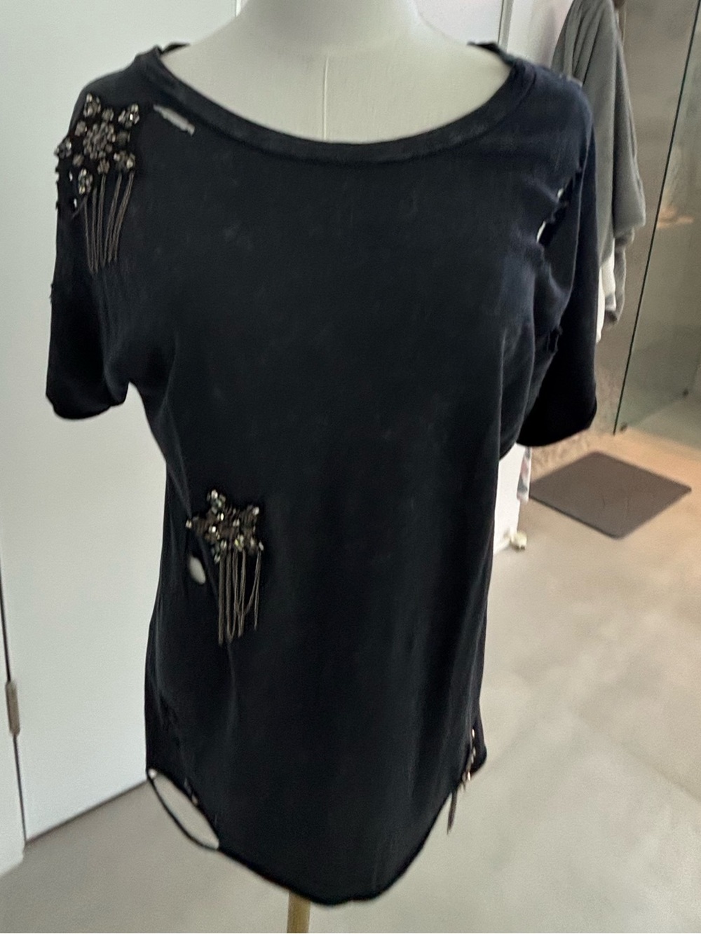 Nasty Gal Black Short-Sleeve Embellished Tee with Fringe Hardware